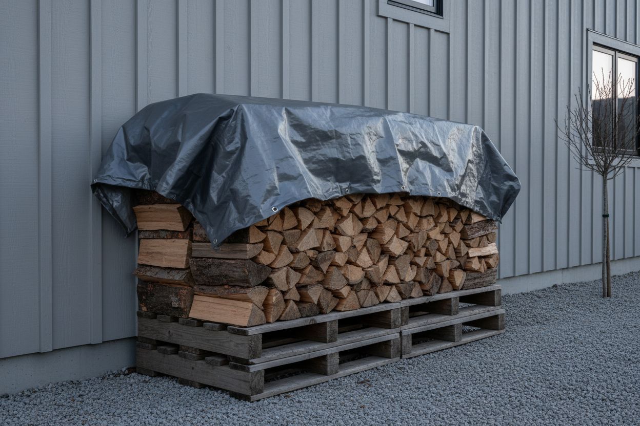 Bois vert : définition, usages, séchage et risques au chauffage 3 Tas de bois de chauffage sous abri