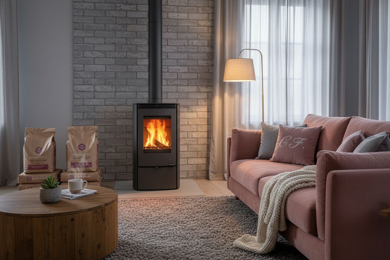 Prix de la tonne de pellet en 2026 : le guide pour acheter au meilleur tarif 2 Poêle à granulés dans un salon chaleureux