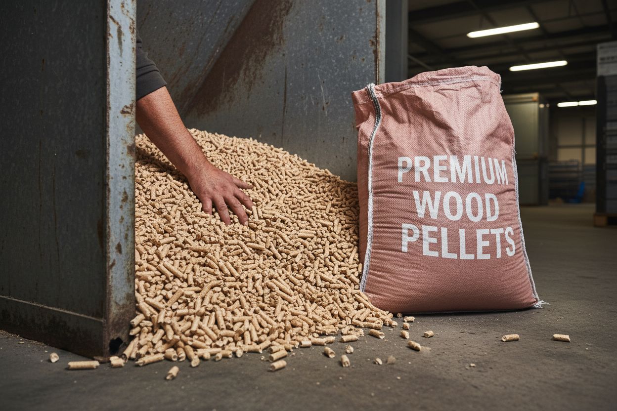 Prix de la tonne de pellet en 2026 : le guide pour acheter au meilleur tarif 4 Granulés de bois prêts à être stockés